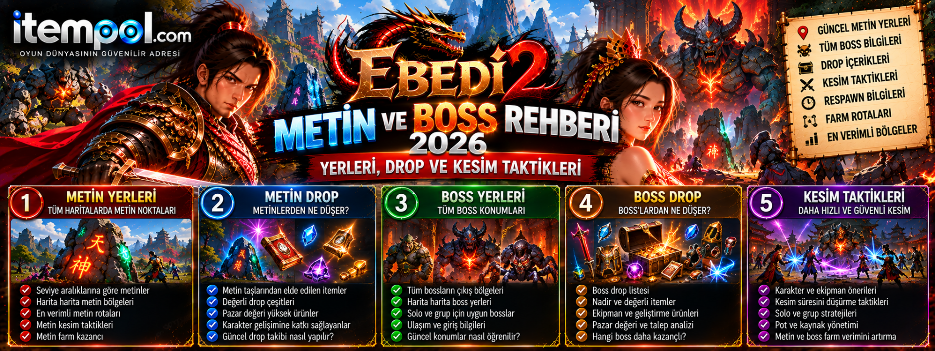 Ebedi2 Metin ve Boss Rehberi 2026: Yerleri, Drop ve Farm