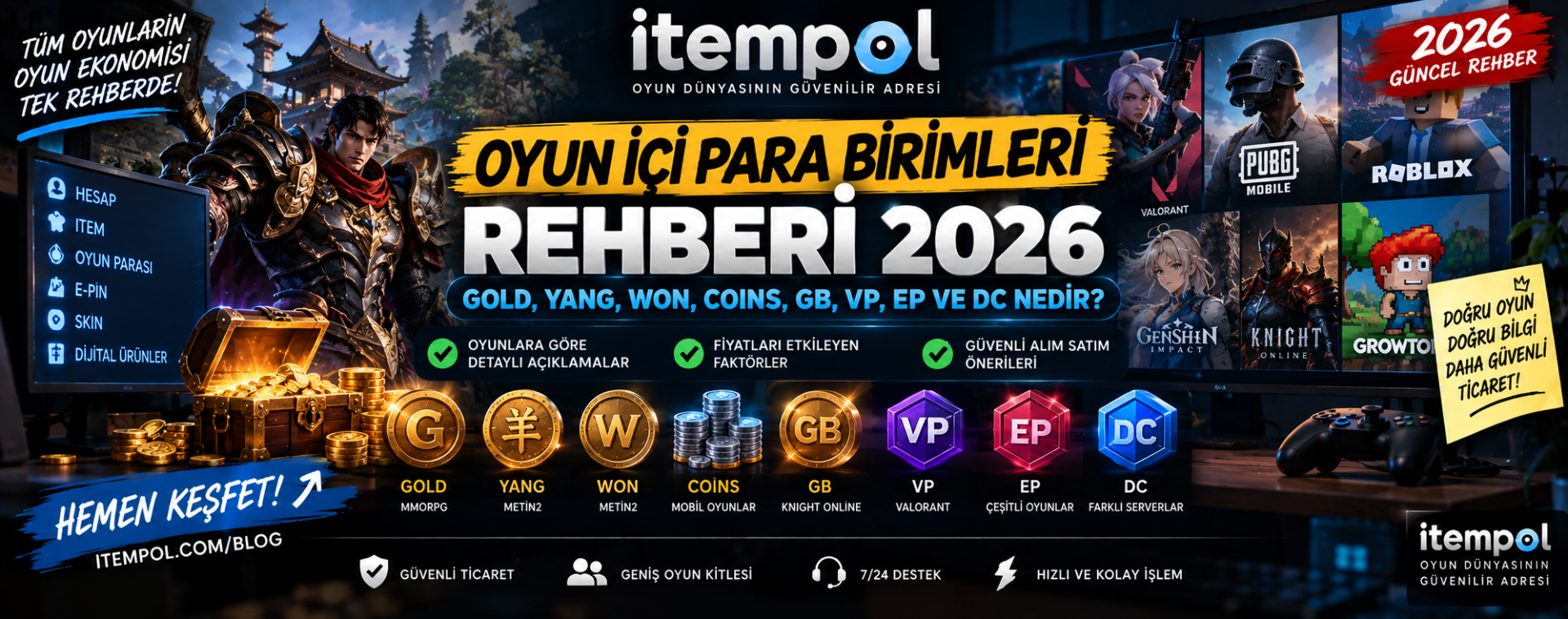 Oyun İçi Para Birimleri Rehberi 2026: Gold, Yang, Won, Coins, GB, VP, EP ve DC