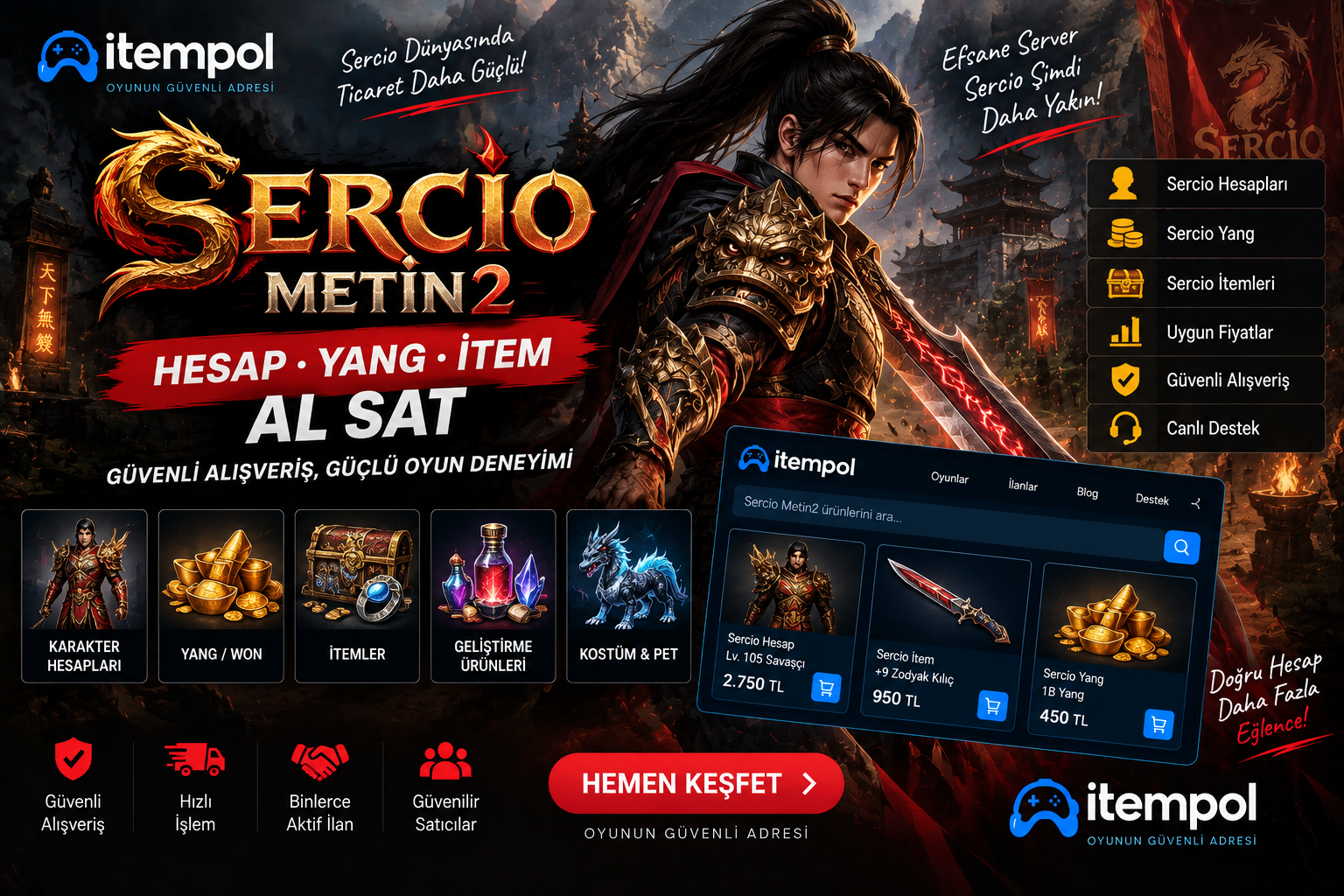 Sercio Metin2, Sercio2, Sercio Mobile, Sercio Yang, Sercio item, Sercio hesap, Sercio karakter, Sercio item al sat, Sercio hesap al sat, Metin2 PVP, itempol
