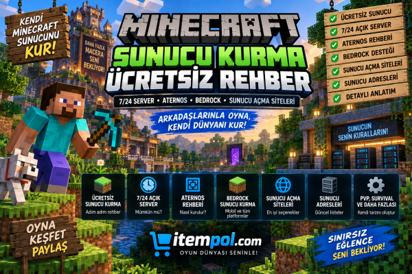 Minecraft Sunucu Kurma Ücretsiz 2026: 7/24, Bedrock ve Aternos
